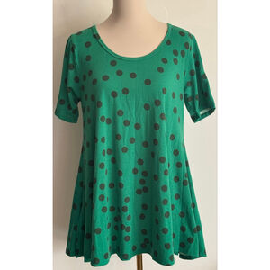 Women's LuLaRoe Green & Black Polka Dot Tunic Top M